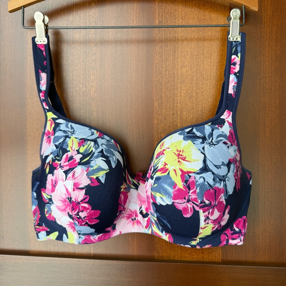Cacique Blue Flower Lightly Lined Smooth Balconette Bra Size 36F